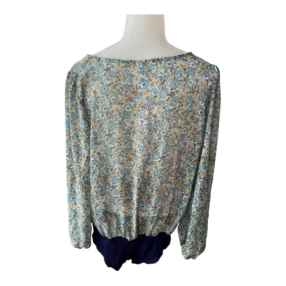 Intimately Free People Elsa Floral Blue Blouse/Bodysuit size S